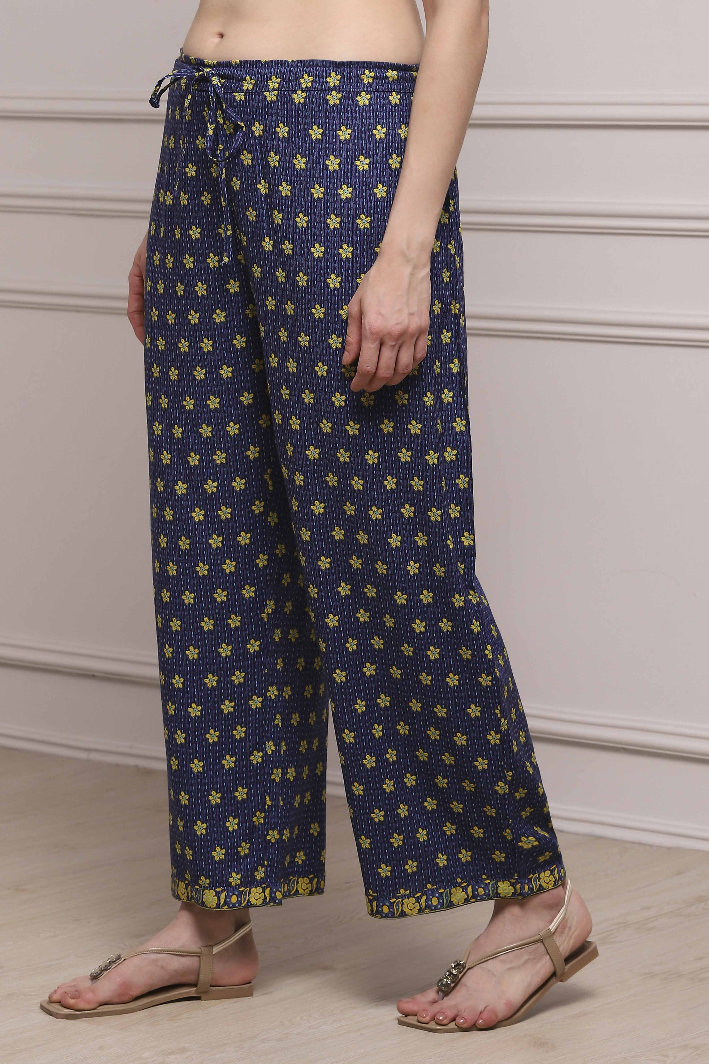 Navy Rayon Straight Palazzo image number 2