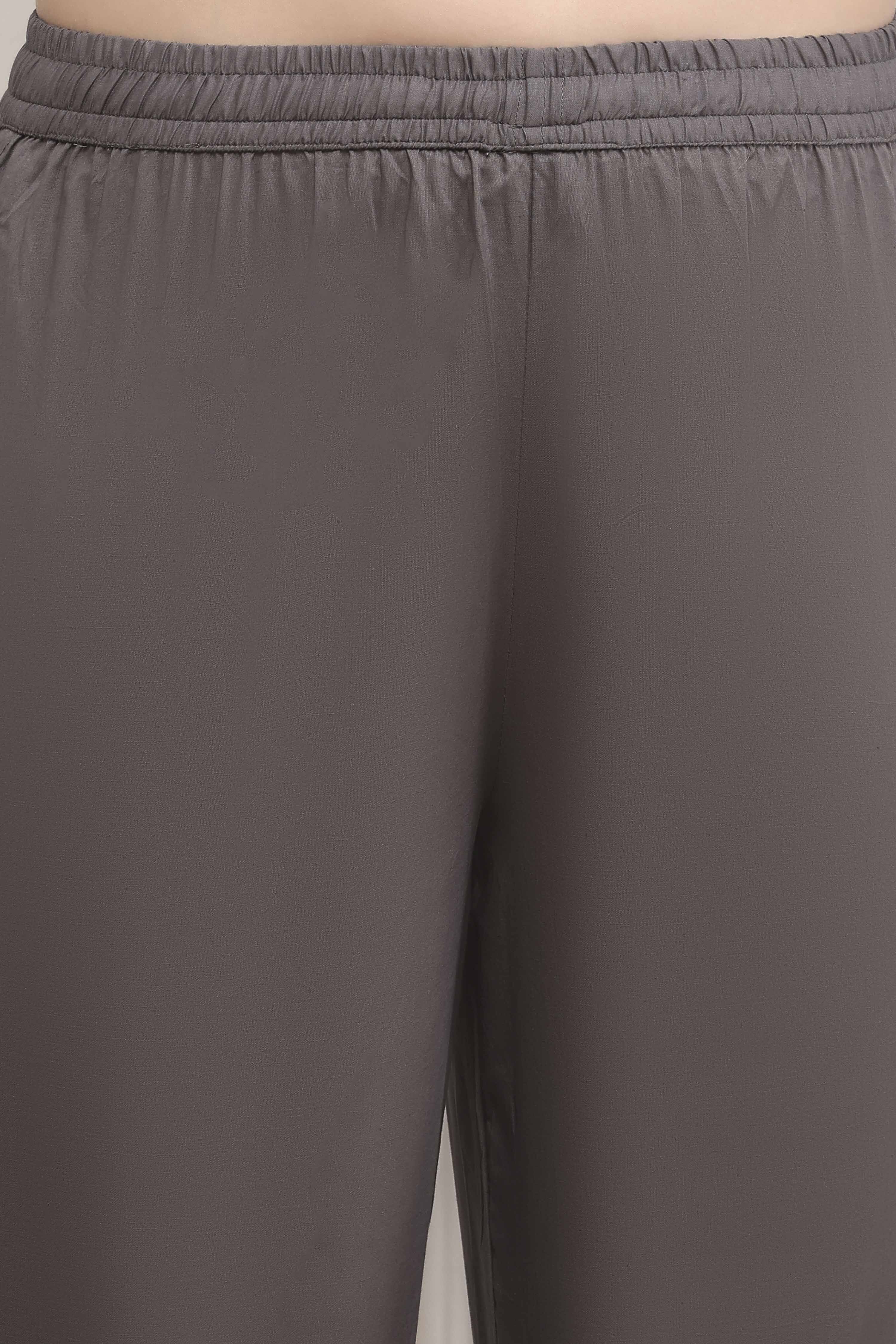 Grey Cotton Kalidar Suit Set image number 2