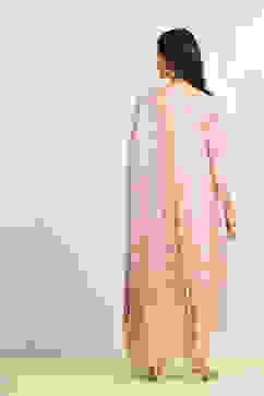 Peach Tussar Silk Blend Printed Unstitched Suit Set image number 5