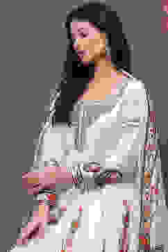 Rohit Bal Ivory Cotton Silk Anarkali Printed Suit Set image number 8