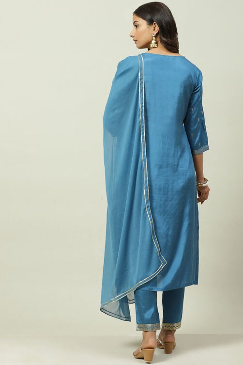 Orange Printed Viscose Straight Kurta Regular Pants Suit Set image number 4