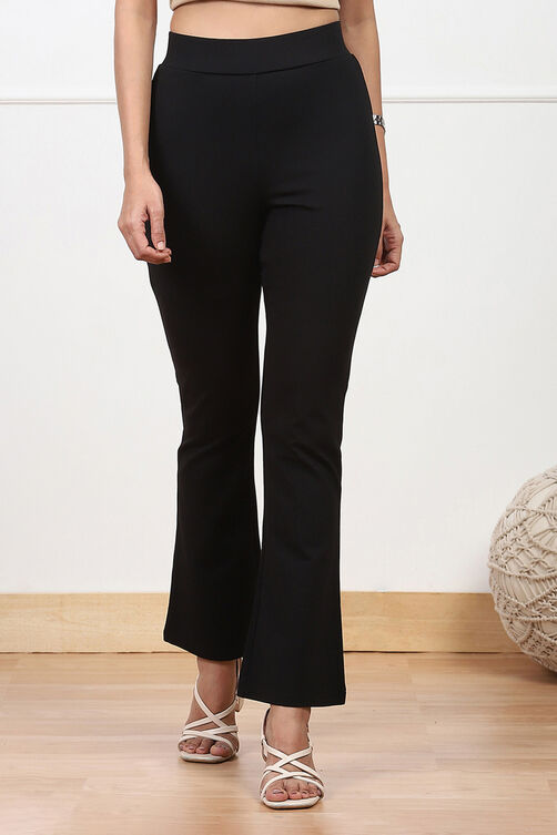 Grey Solid Stretchable Bootcut Slim Fit Pants image number 4