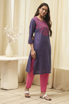 Purple Cotton Straight Printed Kurta image number 4