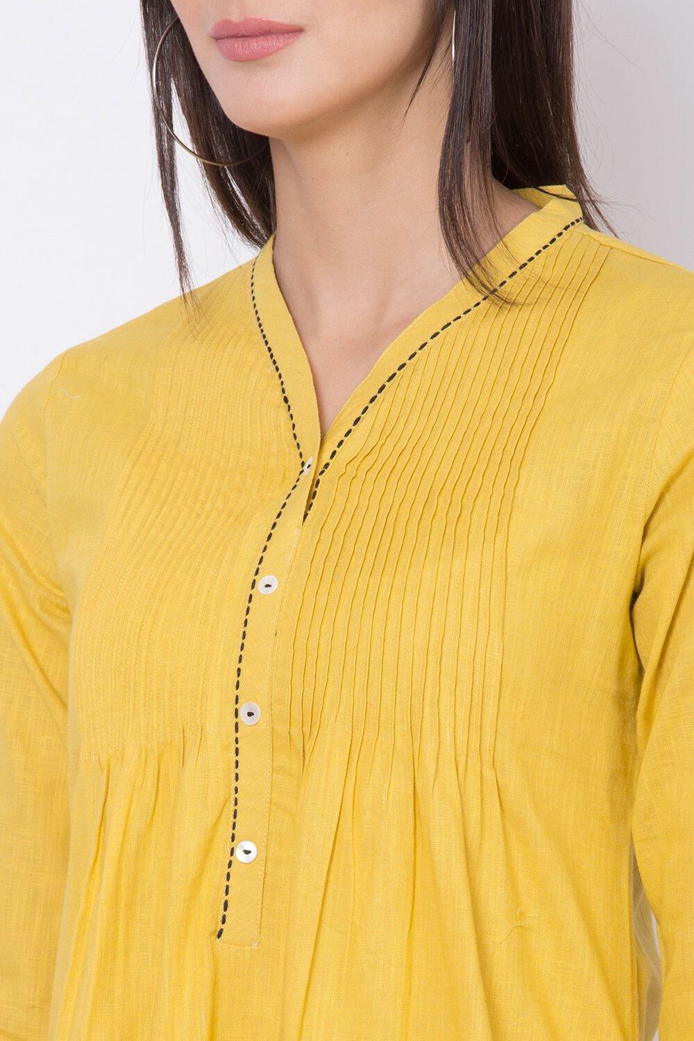 Mustard Straight Kurta Slim Pants Suit Set image number 1