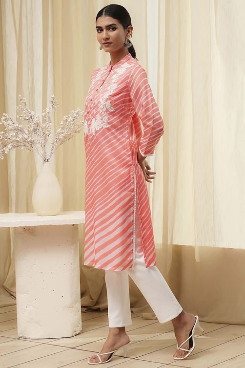 Coral Polyester Straight Kurta image number 2
