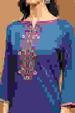 Blue Straight Rayon Kurta image number 1