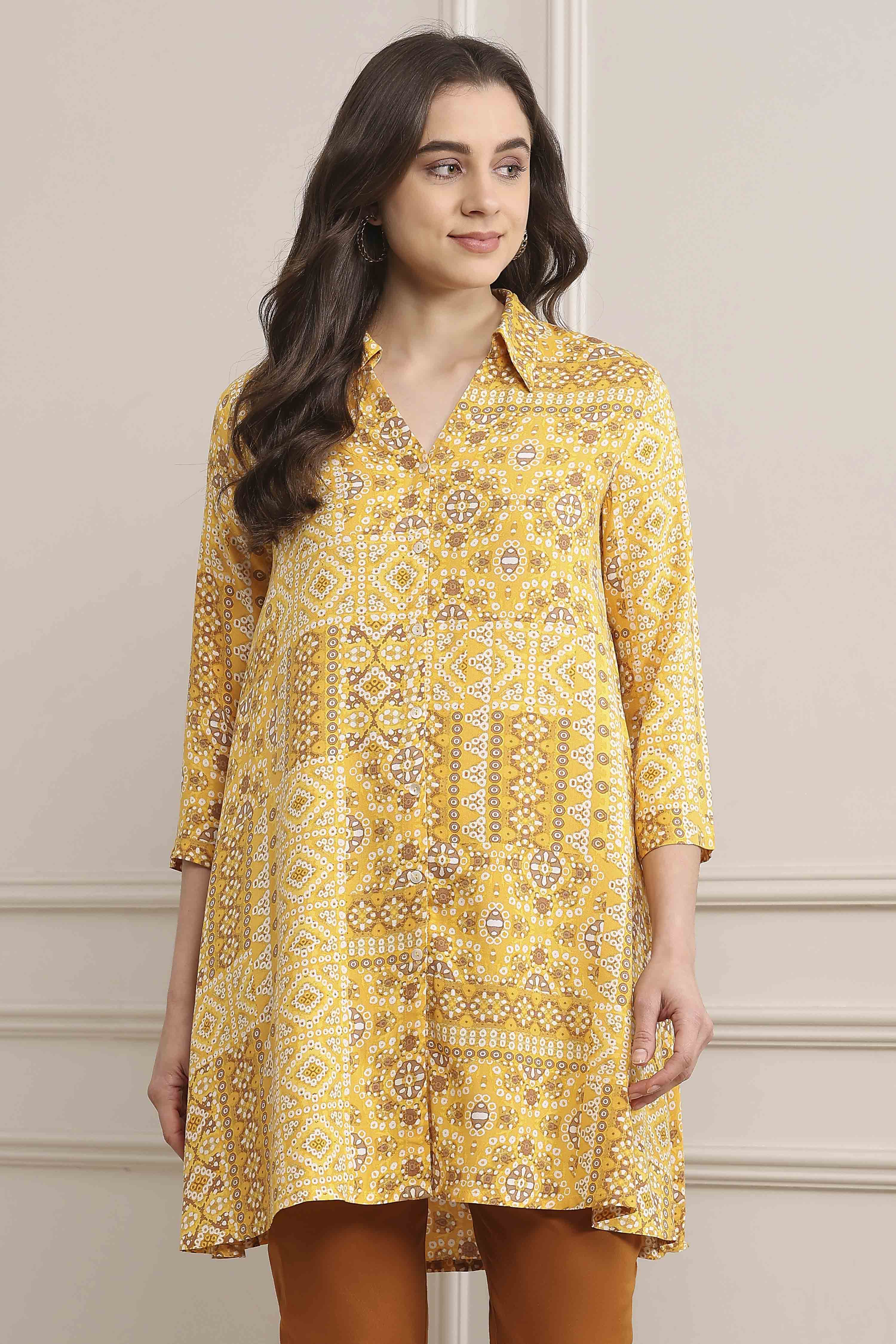 Yellow LIVA Printed Top image number 0