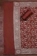 Peach Cotton Printed Embroidered Unstitched Suit Set image number 3