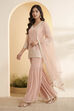 Blush Pink Embroidered Sharara Set with Net Dupatta image number 2