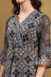 Blue Georgette Floral Printed Flared Dress image number 1
