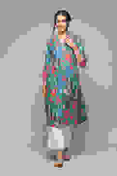 Teal LIVA Straight Printed Kurta image number 0