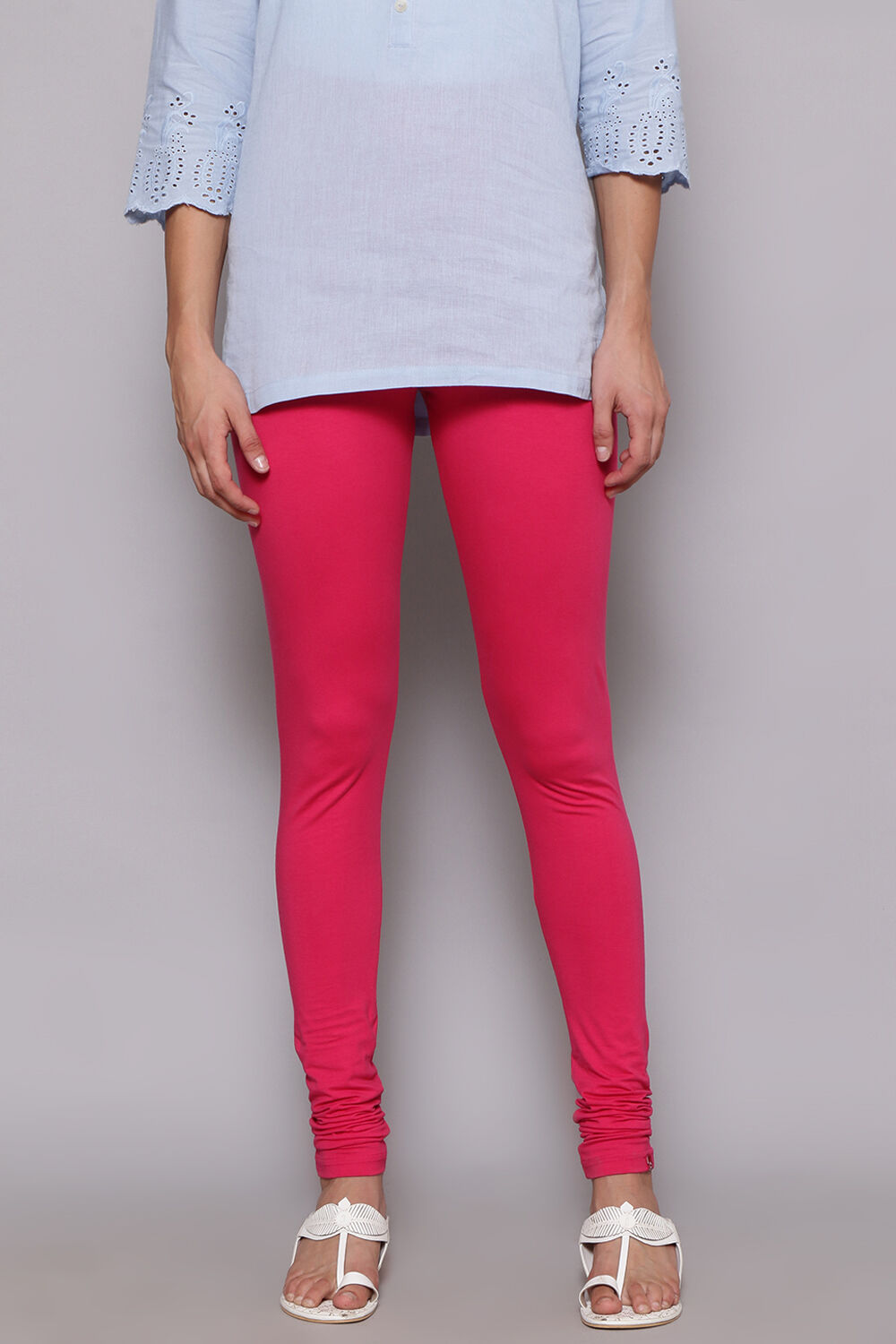 Fuchsia Cotton Blend Solid Churidar image number 0