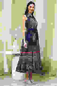 Indigo Cotton Floral Tiered Dress image number 4