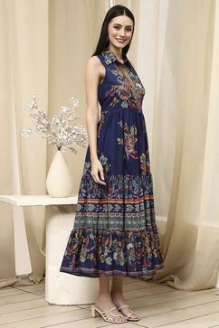 Indigo Cotton Tiered Dress image number 4