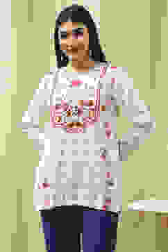 White Floral Printed Straight Short Kurta image number 5