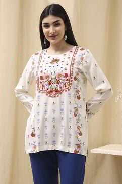 White Viscose Rayon Straight Kurti image number 5