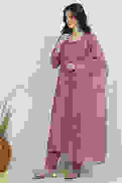 Purple Net Hand Embroidered Unstitched Suit Set image number 4