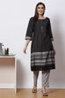 Black Cotton A-Line Yarndyed Kurta