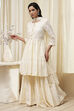 Off-White Cotton Metallic Flared Suit Set image number 3