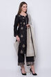 Black Cotton Silk Straight Kurta Palazzo Suit Set image number 2