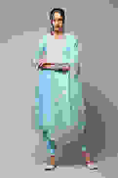 Sky Blue Cotton Blend Layered Kurta Salwar Suit Set image number 8