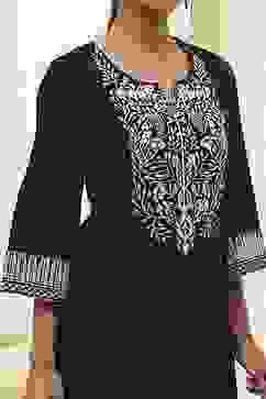 Black Pure Cotton Embroidered Straight Kurta image number 1