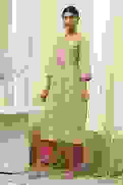 Green Cotton Printed Straight Kurta image number 2