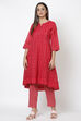 Green Art Silk A Line Kurta Pants Set image number 0