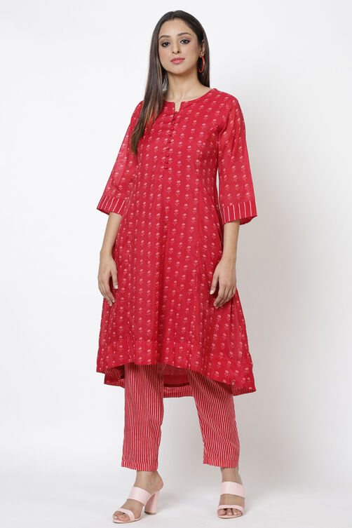 Green Art Silk A Line Kurta Pants Set image number 0