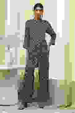 Black Printed Shirt-Style Straight Co-ord Set image number 6