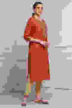 Burnt Orange Viscose Blend Solid Straight Kurta image number 4