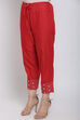 Red Cotton Straight Pants image number 3