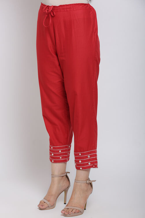 Red Cotton Straight Pants image number 3
