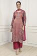 Rust Silk Blend Machine Embroidered Unstitched Suit Set image number 1