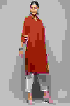 Rust Solid Regular Fit Straight Kurta image number 5