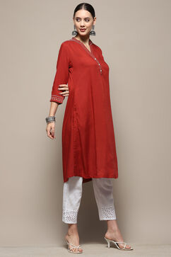 Rust Solid Regular Fit Straight Kurta image number 5