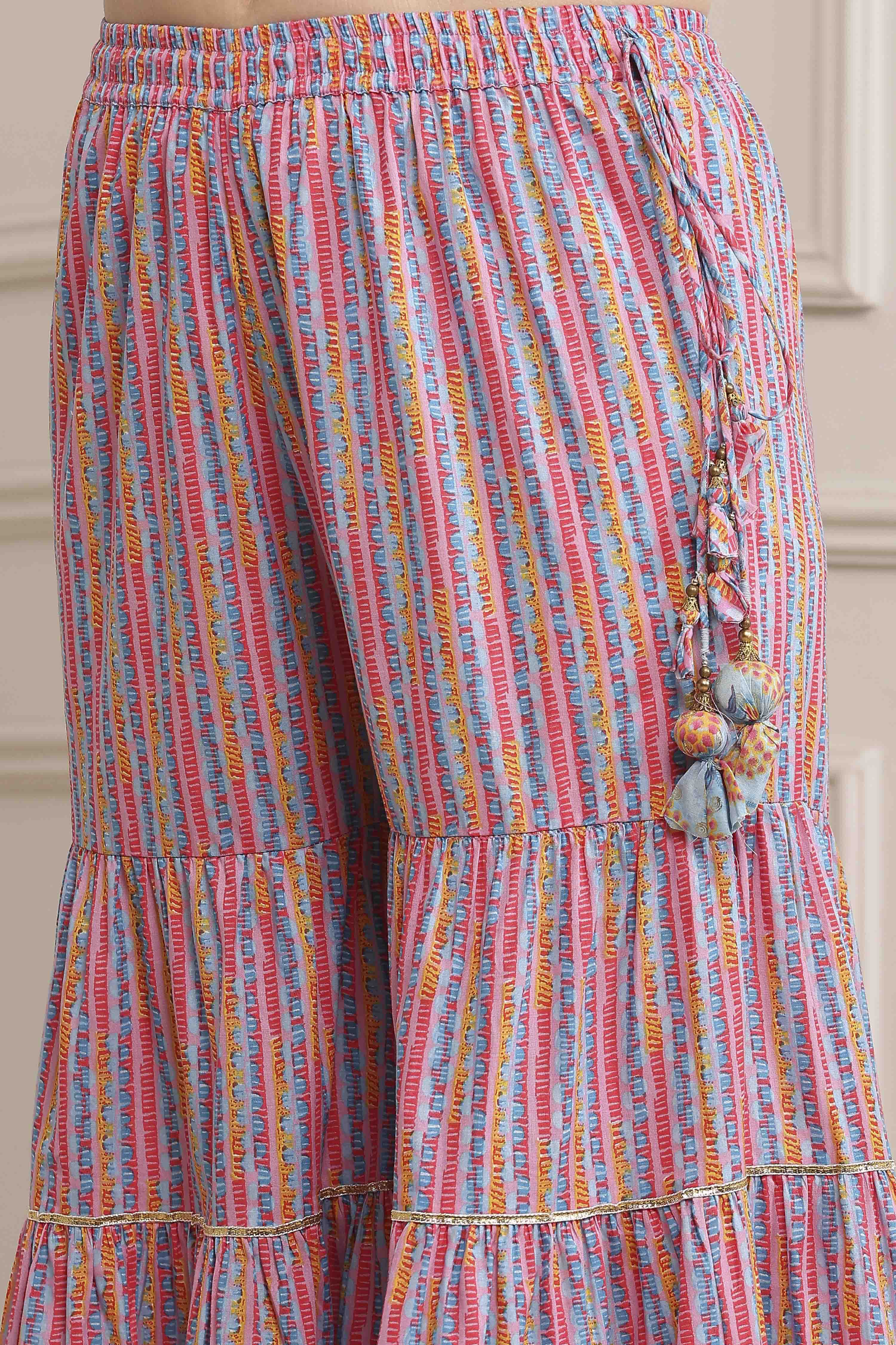 Light Blue Cotton Straight Kurta Garara Suit Set image number 2