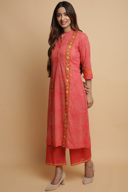 Turquoise Cotton A-Line Kurta Palazzo Suit Set image number 4