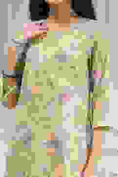 Yellow Cotton Blend Printed Straight Kurta image number 1