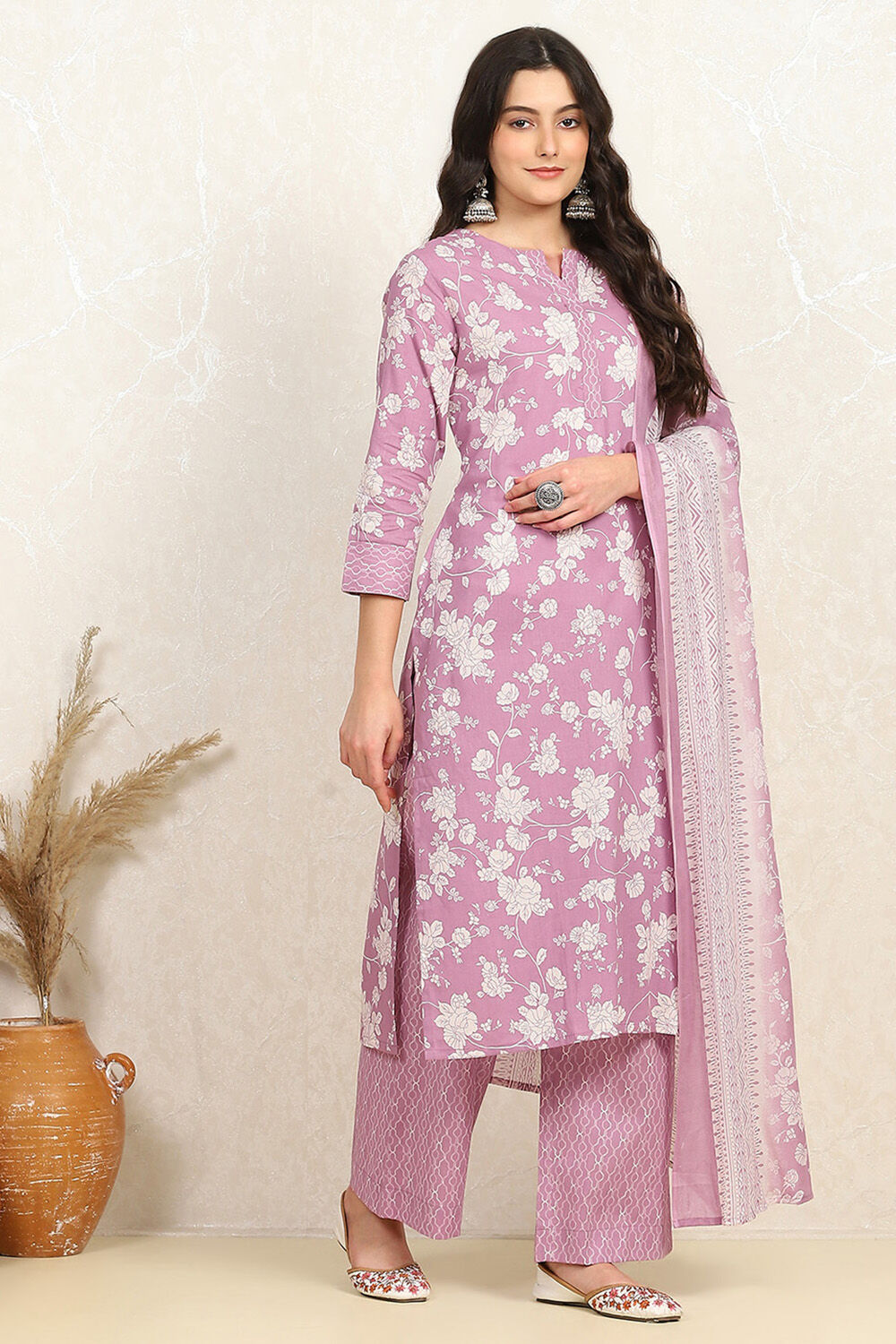 Rama Green Cotton Screen Print Unstitched Suit Set image number 6