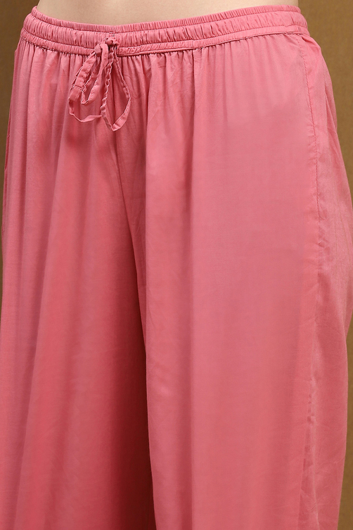 Pink Embroidered Kalidar Suit Set image number 2