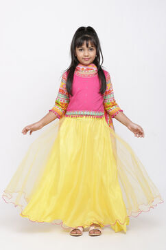 Pink And Yellow Lehenga Set image number 4