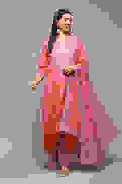 Coral Polyester Straight Kurta Salwar Suit Set image number 7