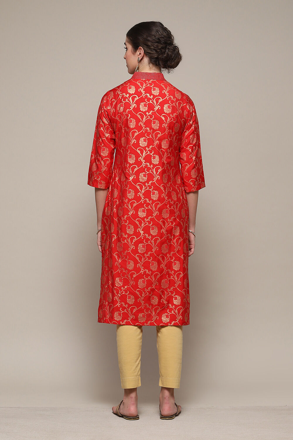 Red Poly Viscose Straight Printed Kurta image number 4