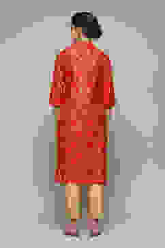 Red Poly Viscose Straight Printed Kurta image number 4