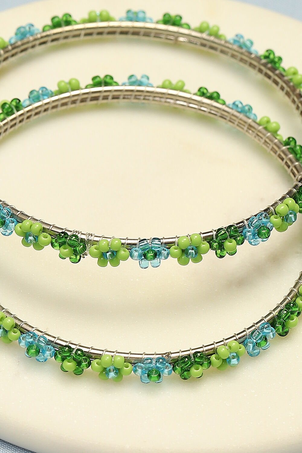 Green & Blue Metal & Beads Kids Bangles image number 1