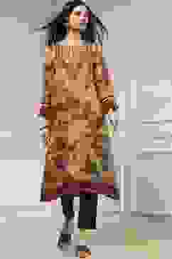 Beige Printed Straight Kurta image number 5