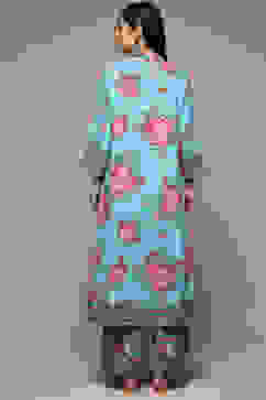 Turquoise Rayon Asymmetric Kurta Palazzo 2 Piece Set image number 4