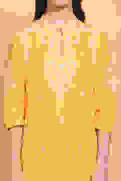 Yellow Cotton Embroidered Straight Kurta Set image number 1