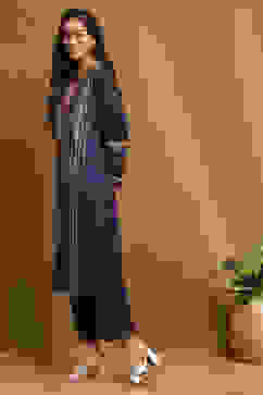 Purple Polyester Blend Straight Kurta Pants Set image number 3